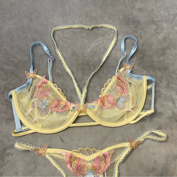 New! For Love and Lemons Pastel Papillon Underwire Bra & Thong Panty Set 10465 - Picture 7 of 12